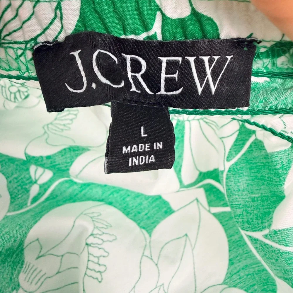 J.Crew One Shoulder Floral Top L Kelly Green Smocked Cotton Poplin Cottagecore - Picture 8 of 14